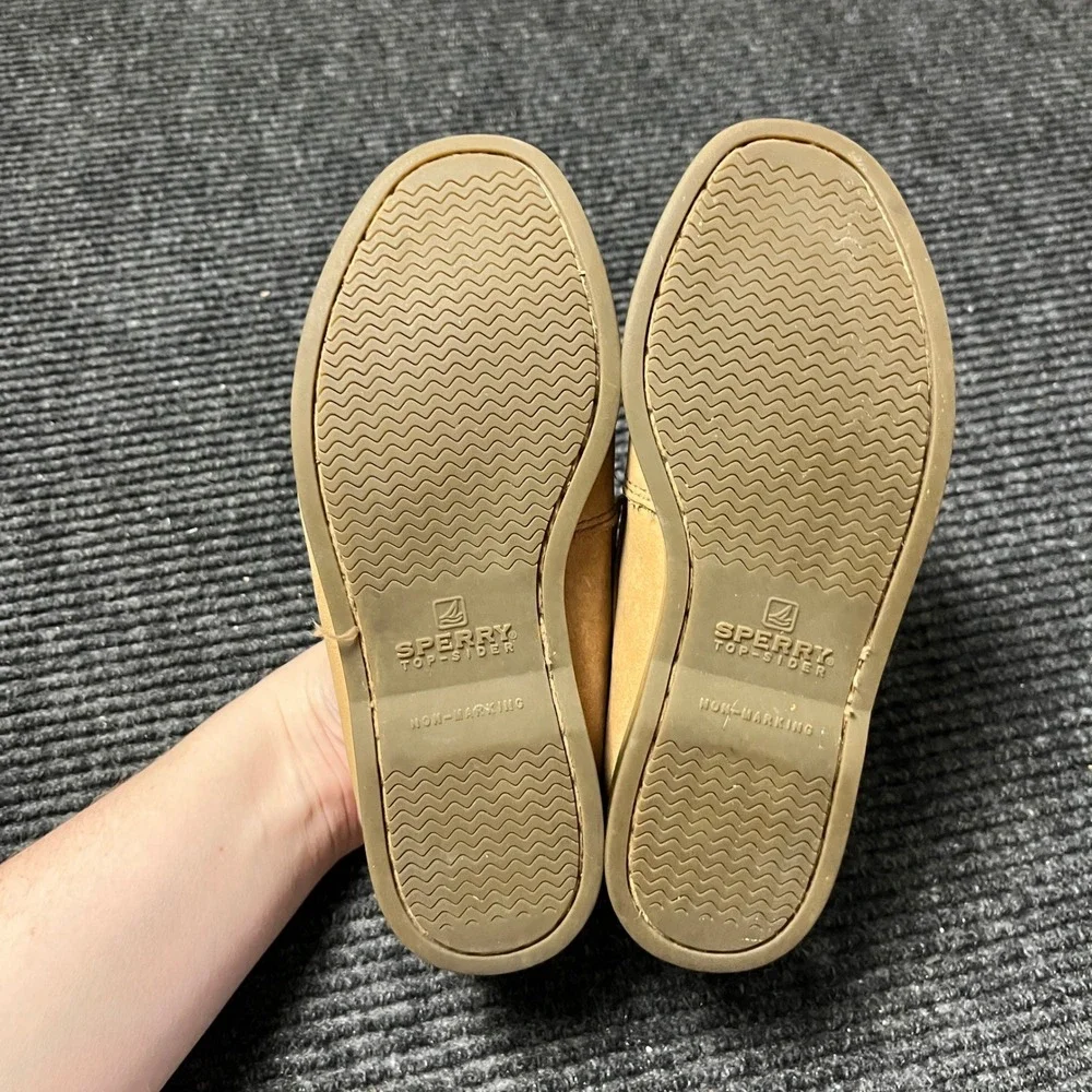 Sperry Authentic Original Boat Shoes Kids 1M Tan Leather Sahara Loafers 61394